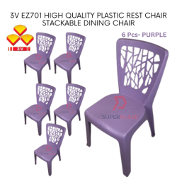 Purple Color 6 Pcs 3V EZ High Quality Stackable Dining Plastic Chair Rest Chair Heavy Duty