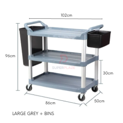 Large Grey Plus Bins 3 Tiers Plastic Multifunctional Cart Food Court Trolley Restaurant Cleaning Collector Utility Cart