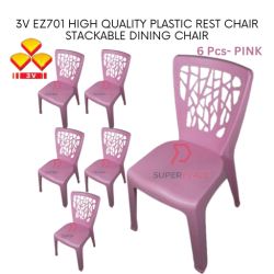 Pink Color 6 Pcs 3V EZ High Quality Stackable Dining Plastic Chair Rest Chair Heavy Duty