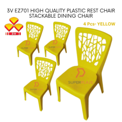 Yellow Color 4 Pcs 3V EZ High Quality Stackable Dining Plastic Chair Rest Chair Heavy Duty