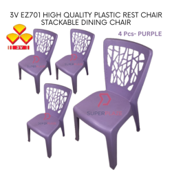 Purple Color 4 Pcs 3V EZ High Quality Stackable Dining Plastic Chair Rest Chair Heavy Duty