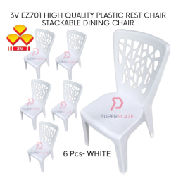 White Color 6 Pcs 3V EZ High Quality Stackable Dining Plastic Chair Rest Chair Heavy Duty