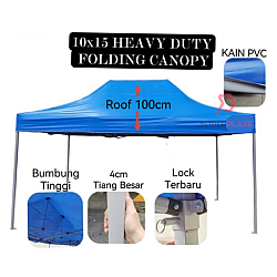Blue 10x15 Feet Full Set PVC Canvas Heavy Duty Folding Canopy Tent Kanopi Bazar Pasar Malam Tent