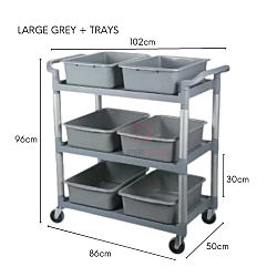 Large Grey Plus Trays 3 Tiers Plastic Multifunctional Cart Food Court Trolley Restaurant Cleaning Collector Utility Cart