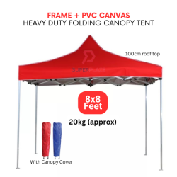 Red 8x8 Feet Full Set PVC Canvas Heavy Duty Folding Canopy Tent Kanopi Bazar Payung Pasar Malam Khemah