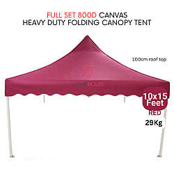 Red 10x15 Feet Full Set 800D Canvas Heavy Duty Folding Canopy Tent Kanopi Bazar Pasar Malam Tent