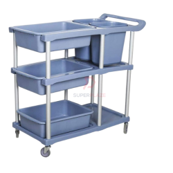 Single Handle 3 Plus 2 Plastic Collector Cart Food Court Cleaning Trolley Multipurpose Utility Cart