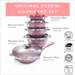 Gold Color 12pcs Dessini Italy Cookware Sets Granite Aluminium Non Stick Grill Fry Pan Casserole Pot Bowl