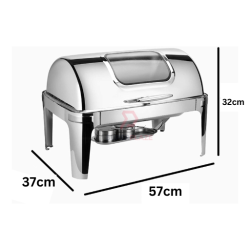 Silver 1P Visual Stainless Steel Full Size Roll Top Chafing Dish Buffet Set Rectangle Serving Dish