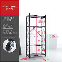 Black 5 Tiers Powder Coating Foldable Storage Rack DIY Multifunctional Rack Wheel Castors Rack