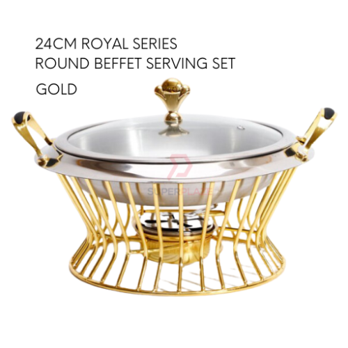 24cm Gold Royal Buffet Serving Set Stainless Steel Basket Furnace Buffet Catering