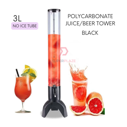 Black 3L No Ice Tube Polycarbonate Juice Tower Beer Cocktail Cold Drink ABS Beverage Dispenser