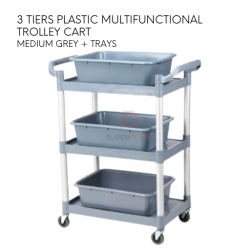Medium Grey Plus Trays 3 Tiers Plastic Multifunctional Food Court Trolley Restaurant Cleaning Collector Utility Cart