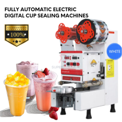 White Fully Automatic Electric Cup Sealing Machine Bubble Tea Cup Sealer Beverage Packaging