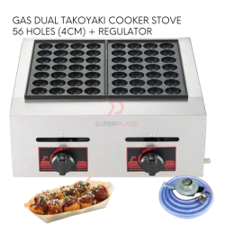 56 Holes Plus Regulator Gas Dual Takoyaki Cooker Stove Double Head Takoyaki Maker Machine Fish Ball Octopus Ball