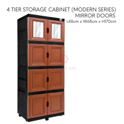 Brown Color Twin Dolphin 4 Tiers Mirror Door Storage Cabinet Office Cabinet Wardrobe Chest Drawer