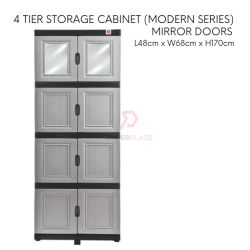 Grey Color Twin Dolphin 4 Tiers Mirror Door Storage Cabinet Office Cabinet Wardrobe Chest Drawer