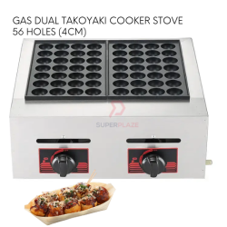 56 Holes Gas Dual Takoyaki Cooker Stove Double Head Takoyaki Maker Machine Fish Ball Octopus Ball