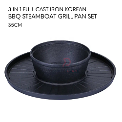 35cm 2 in 1 Cast Iron Korean BBQ Grill Steamboat Grill Pan Oden Party Set