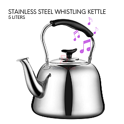 5 Liters Whistling Kettle Stainless Steel Flexible Handle Beverage Boiling Kettle Water Dispenser
