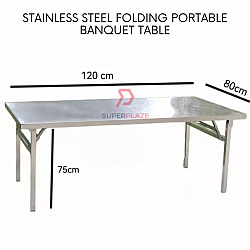 L120xW80xH75cm Stainless Steel Folding Table Portable Banquet Table Function Working Bazaar Study Dining Table