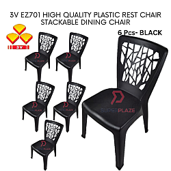 Black Color 6 Pcs 3V EZ High Quality Stackable Dining Plastic Chair Rest Chair Heavy Duty