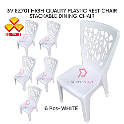 White Color 6 Pcs 3V EZ High Quality Stackable Dining Plastic Chair Rest Chair Heavy Duty