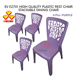 Purple Color 4 Pcs 3V EZ High Quality Stackable Dining Plastic Chair Rest Chair Heavy Duty