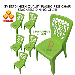 Apple Green Color 6 Pcs 3V EZ High Quality Stackable Dining Plastic Chair Rest Chair Heavy Duty