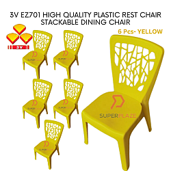 Yellow Color 6 Pcs 3V EZ High Quality Stackable Dining Plastic Chair Rest Chair Heavy Duty