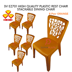 Orange Color 6 Pcs 3V EZ High Quality Stackable Dining Plastic Chair Rest Chair Heavy Duty