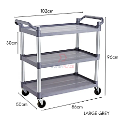 Large Grey Color 3 Tiers Plastic Multifunctional Cart Food Court Trolley Restaurant Cleaning Collector Utility Cart
