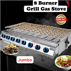 Jumbo 8 Burner Gas Infrared Snack BBQ Grill LPG Gas BBQ Stove Griller Baked Cook