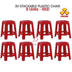 8 Units Red 3V Stackable Plastic Stool Plastic Chair Plastic Bench Guest Stool Kerusi Plastik Bangku Plastik Serbaguna