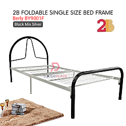 Black Mix Silver Berly BY9001F 2B Foldable Single Size Bed Frame Netting Base Divan Strong Bed