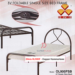 Copper Hammertone Olivia OL900F 3V Foldable Single Size Bed Frame Netting Base Divan Strong Bed