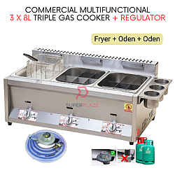 Fryer Oden 3 x 8L With Regulator Triple Gas Commercial Multifunctional Ventilation Deep Oden Cooker Fryer Oden 3 x 8L With Regulator Triple Gas Commercial Multifunctional Ventilation Deep Oden Cooker