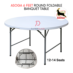 Asoga 6 Feet Round Foldable Banquet Table Portable Round Multifunctional Dining Table