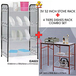 3V 32 inch Stove Rack plus 4 Tiers Dishes Rack Combo Set