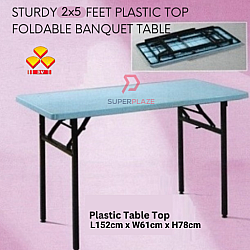 PB825 3V 2x5 Feet Portable Plastic Top Folding Banquet Table Function Event Study Hall Table