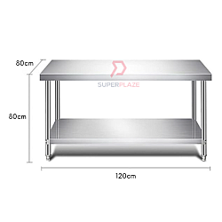 L120xW80xH80cm 2 Tiers Stainless Steel Kitchen Table Storage Heavy Duty Cooking Table Rack