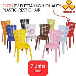 Red Color 7 Pcs 3V Eletta High Quality Plastic Rest Chair Stackable Dining Chair