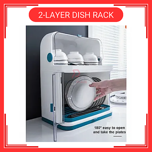 2 Layers Dust Proof Anti Dust Covered Dish Rack Drainer Rak Pinggan Berpenutup Anti Habuk 2 Tingkat