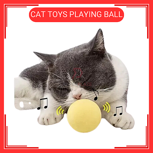 Yellow Colour Catnip Cat Toys Playing Ball with Animal Sound Bola Mainan Kucing Warna Kuning