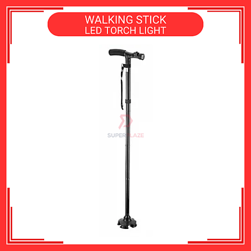 Adjustable Foldable Tongkat Cane Crutch Walking Aid Mobility Walker Stick LED Torch Light
