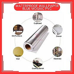 60cm x 5m Blue Mosaic PVC Waterproof Wallpaper Wall Sticker Kertas Dinding