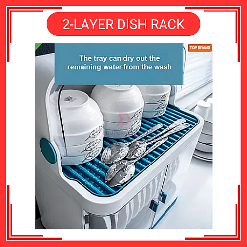 2 Layers Dust Proof Anti Dust Covered Dish Rack Drainer Rak Pinggan Berpenutup Anti Habuk 2 Tingkat