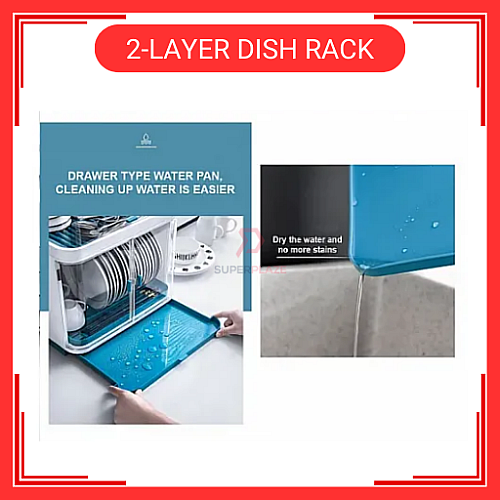 2 Layers Dust Proof Anti Dust Covered Dish Rack Drainer Rak Pinggan Berpenutup Anti Habuk 2 Tingkat