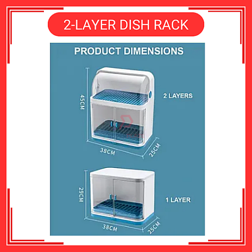 2 Layers Dust Proof Anti Dust Covered Dish Rack Drainer Rak Pinggan Berpenutup Anti Habuk 2 Tingkat