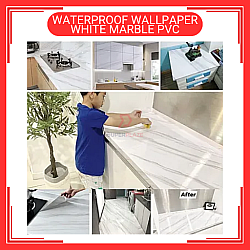 60cm x 5meter White Marble PVC Waterproof Wallpaper Wall Sticker Kertas Dinding